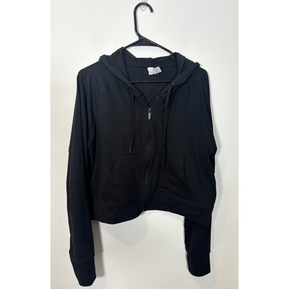 Yogalicious Lux Black Cropped Full-Zip Hoodie Women's XL Thumb Holes